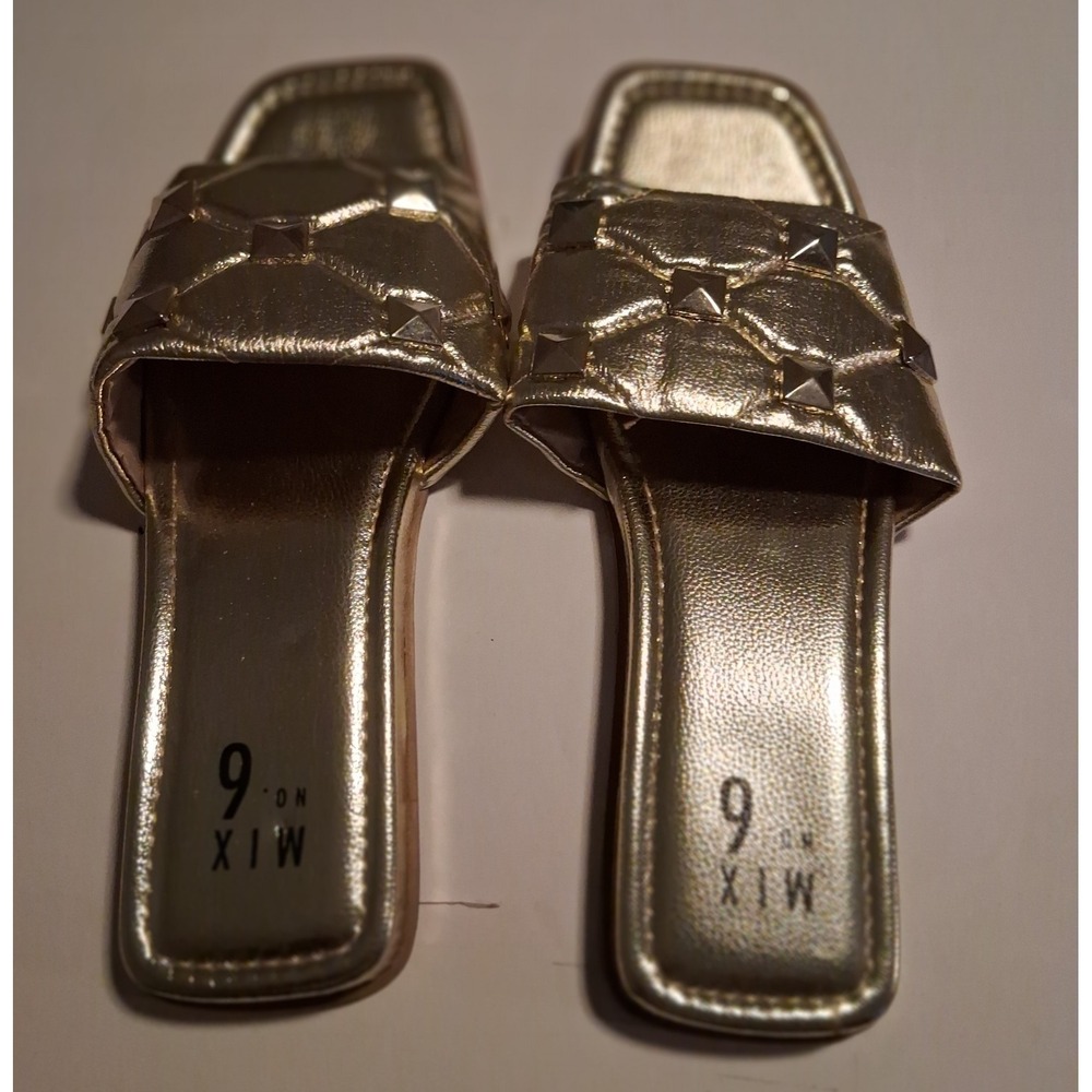 Mix No. 6 Gold Flat Sandal with Studs Size 11M Metallic Gold Color